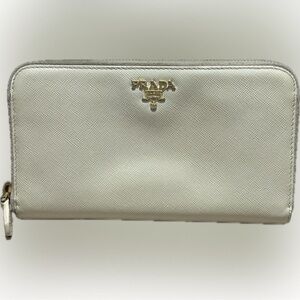 Authentic Prada Saffiano Leather Zip Wallet | Ivory